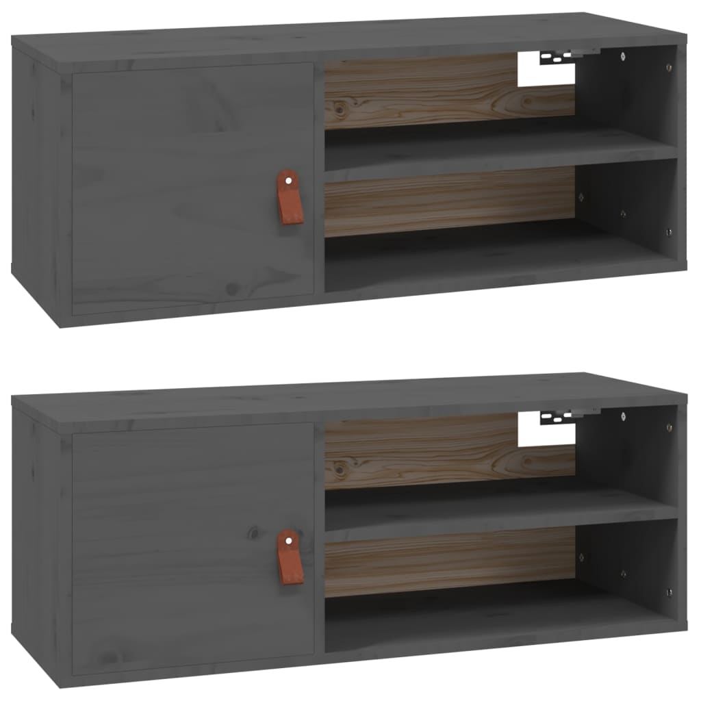 Wall cabinets 2 pcs. Gray 80x30x30 cm solid pine wood