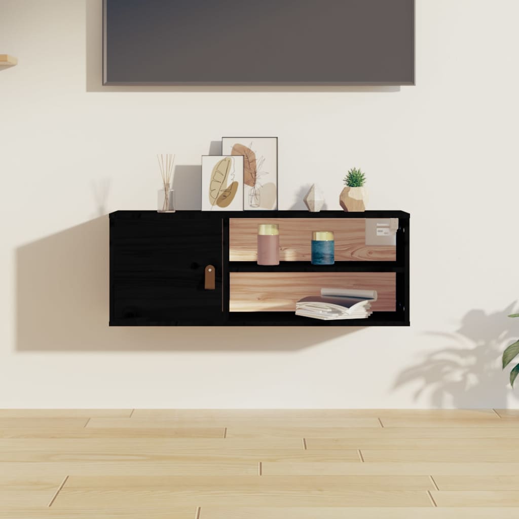 Wall cabinet black 80x30x30 cm solid pine wood