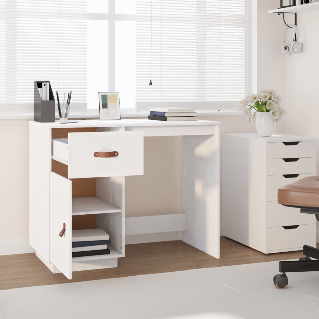 Schreibtisch Weiß 95x50x75cm Massivholz Kiefer