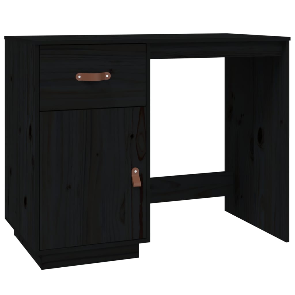 Desk black 95x50x75cm solid pine wood