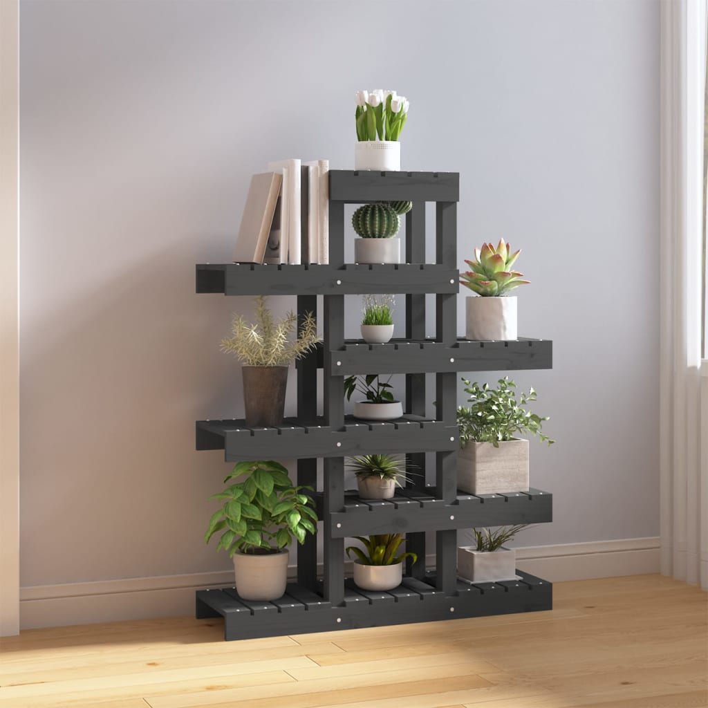Plant stand gray 85x25x109.5 cm solid pine wood