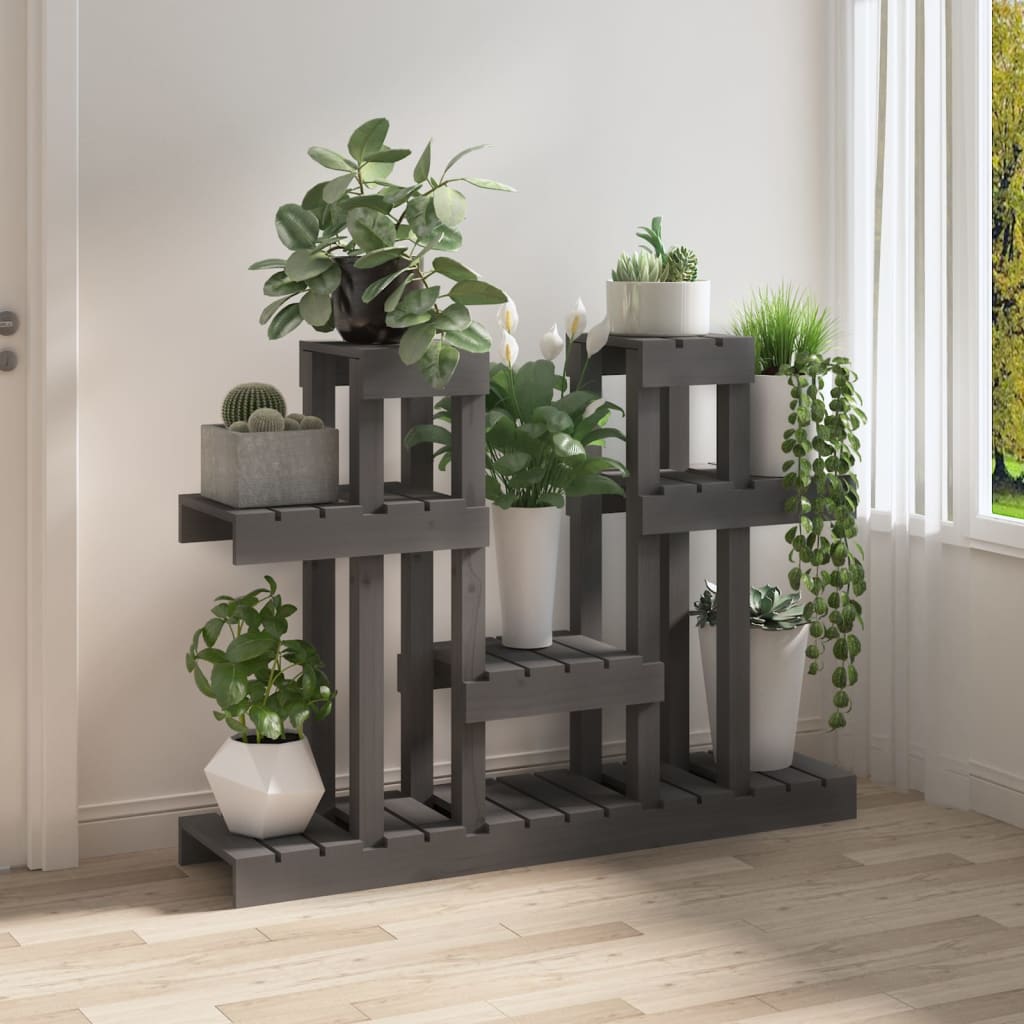 Plant stand gray 104.5x25x77.5 cm solid pine wood