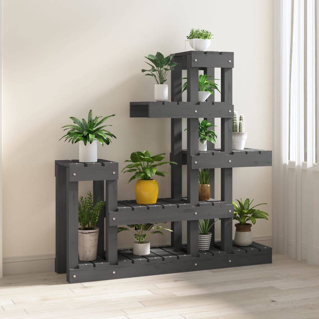 Plant stand gray 92x25x97 cm solid pine wood