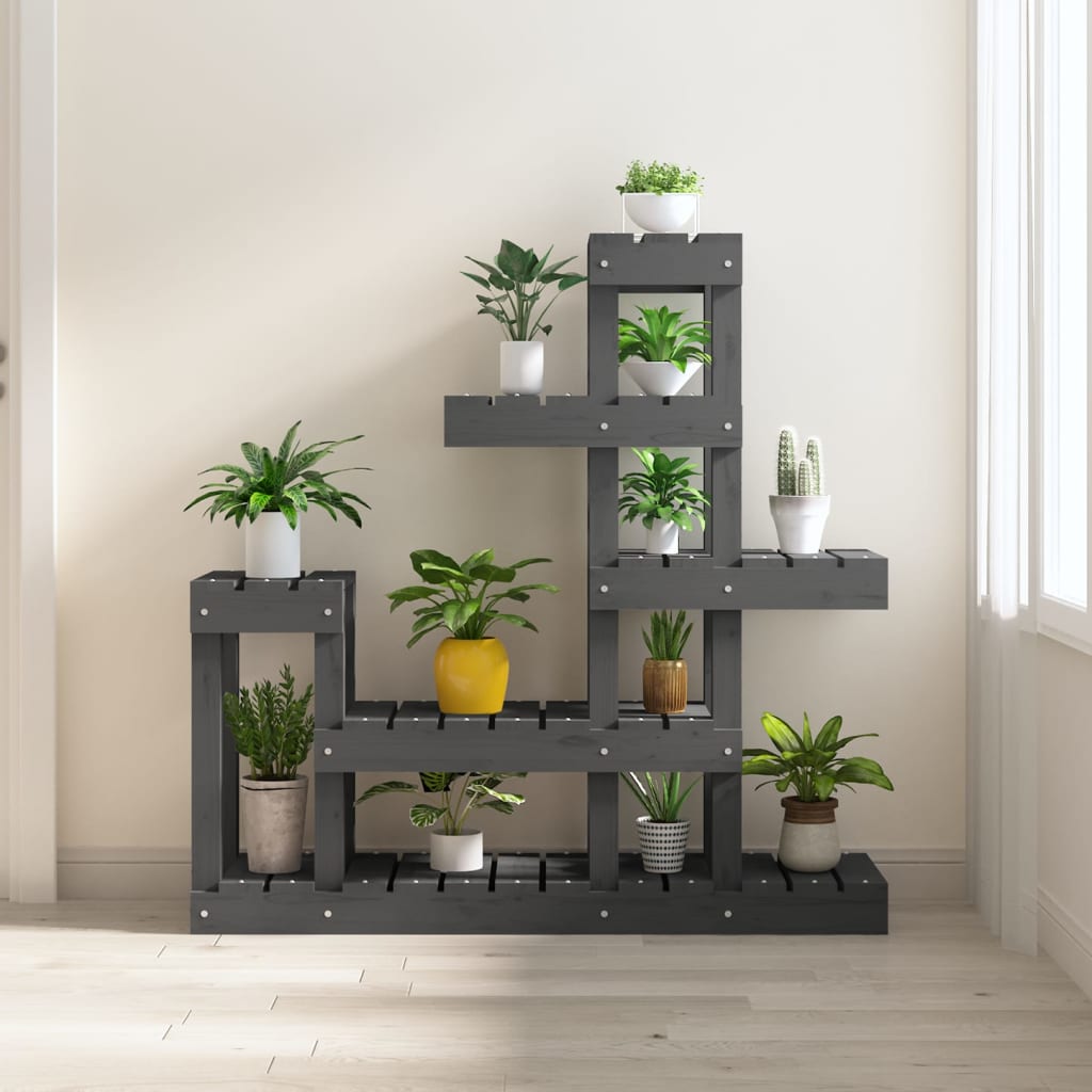 Plant stand gray 92x25x97 cm solid pine wood
