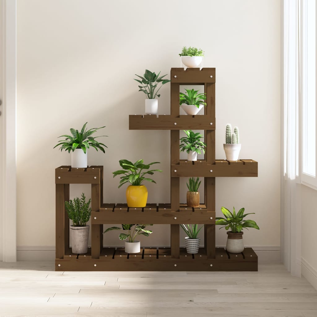 Plant stand honey brown 92x25x97 cm solid pine wood