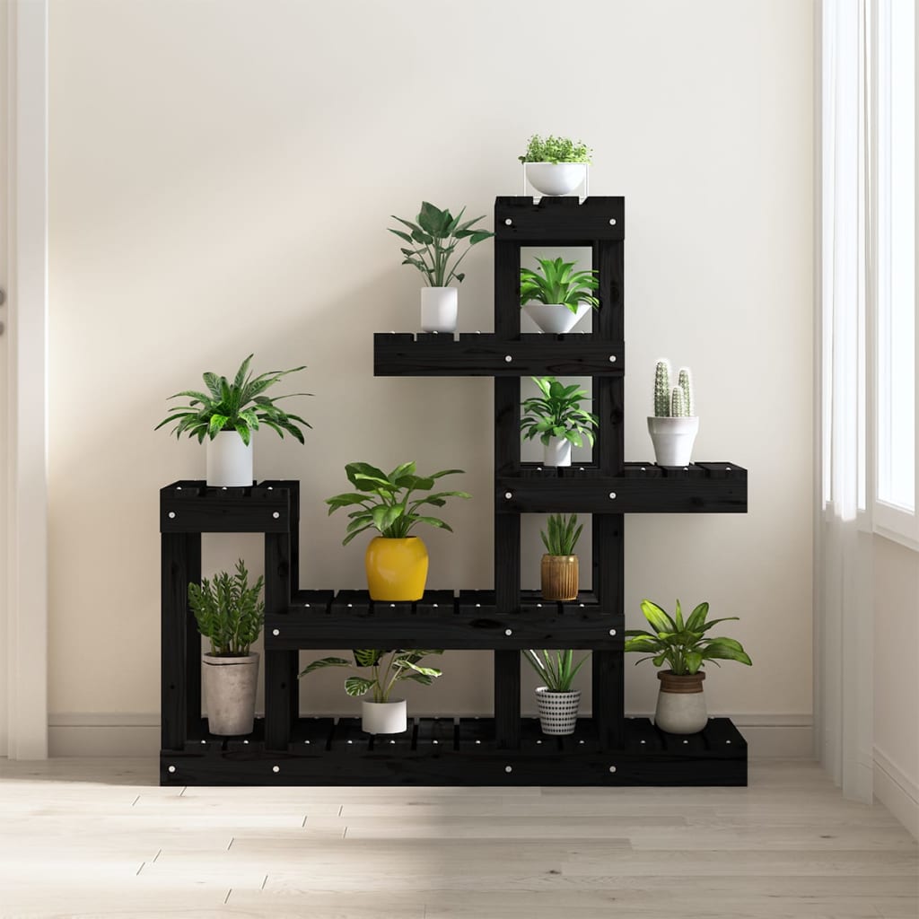 Plant stand black 92x25x97 cm solid pine wood