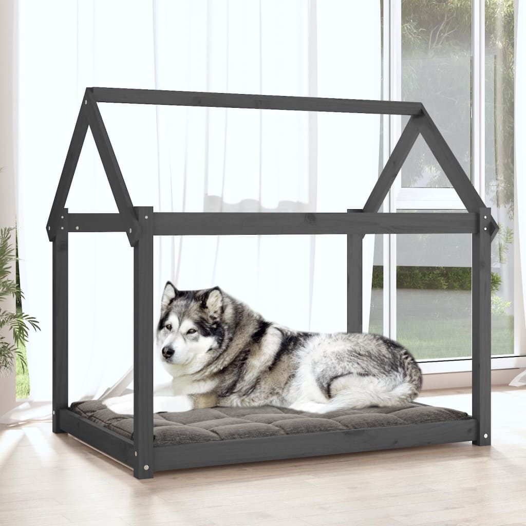 Dog bed gray 111x80x100 cm solid pine wood