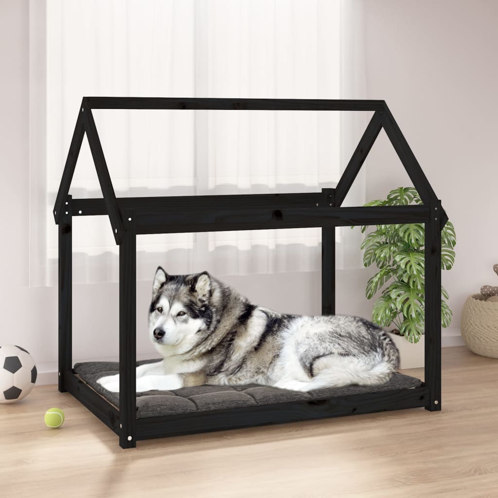 Dog bed black 111x80x100 cm solid pine wood