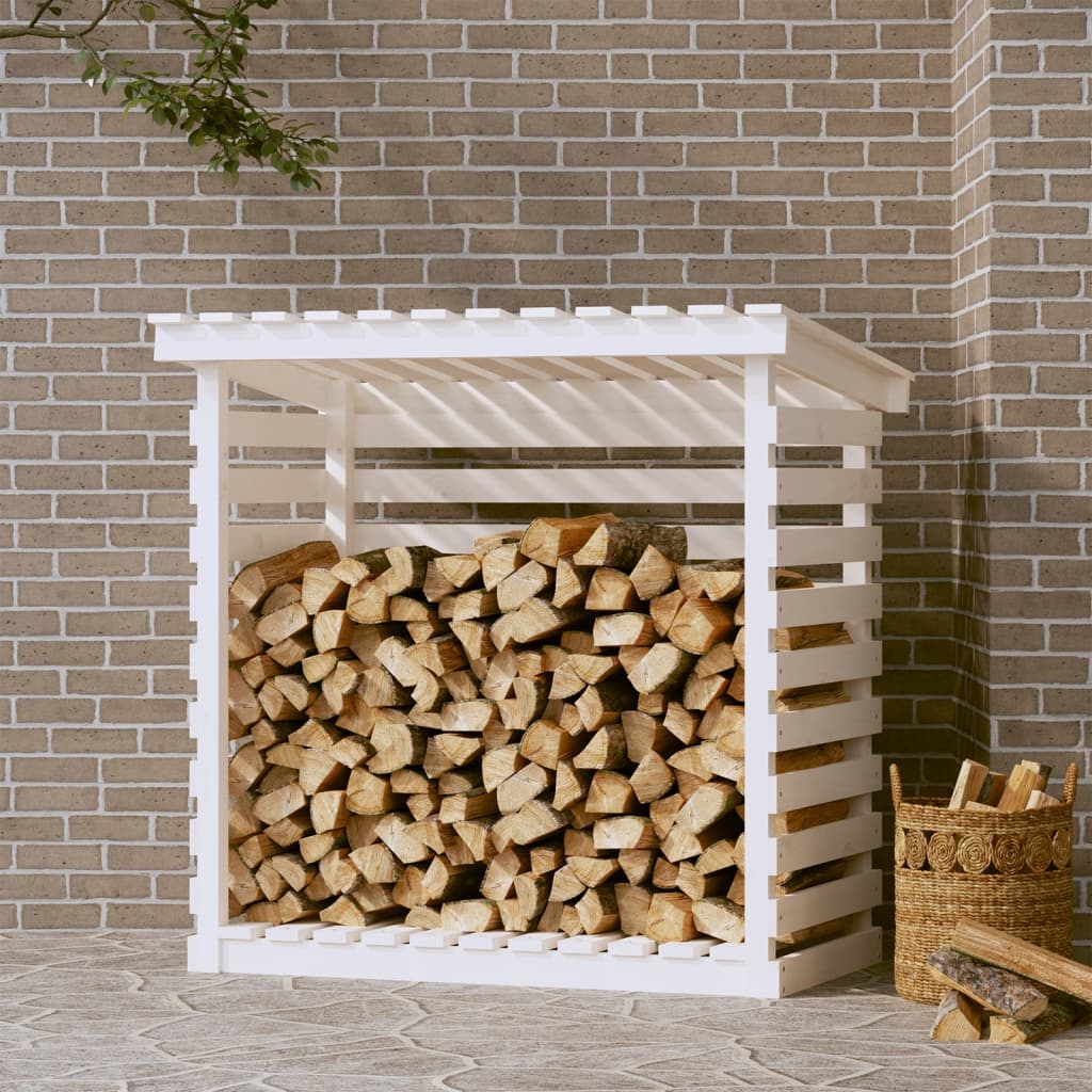 Firewood shelf white 108x73x108 cm solid pine wood