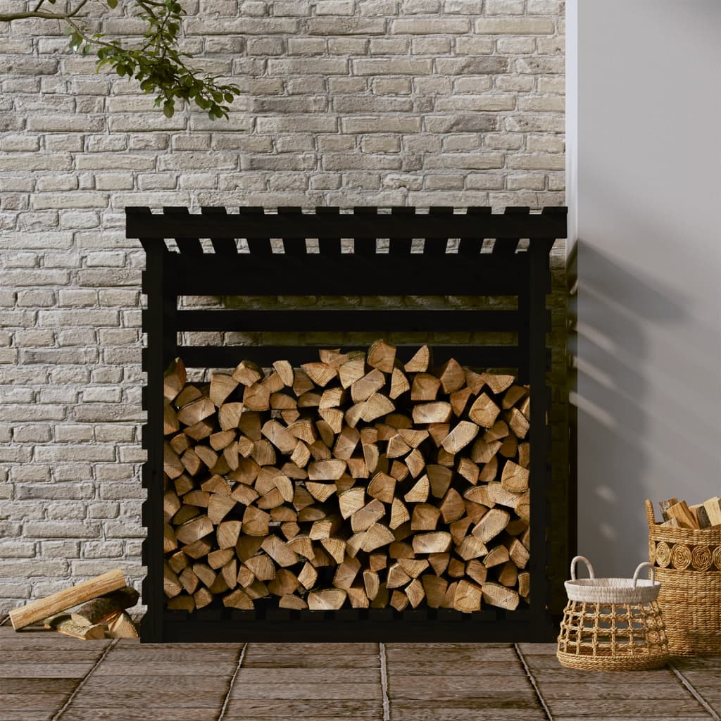 Firewood rack black 108x73x108 cm solid pine wood