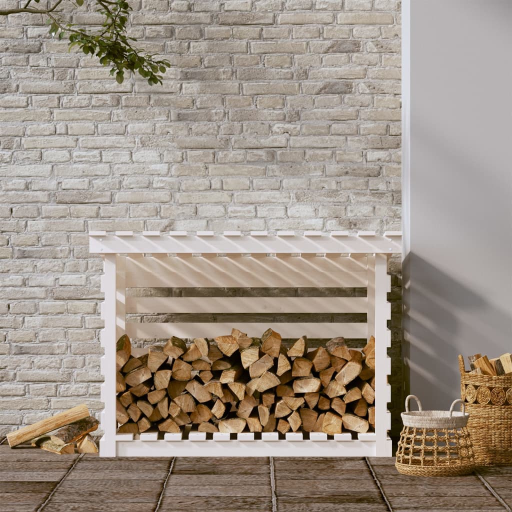 Firewood shelf white 108x73x79 cm solid pine wood