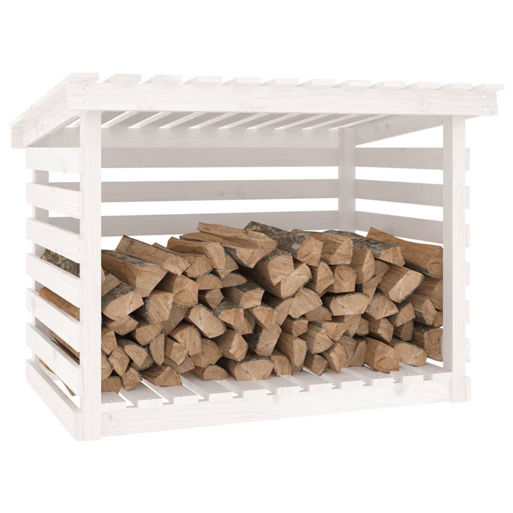 Firewood shelf white 108x73x79 cm solid pine wood