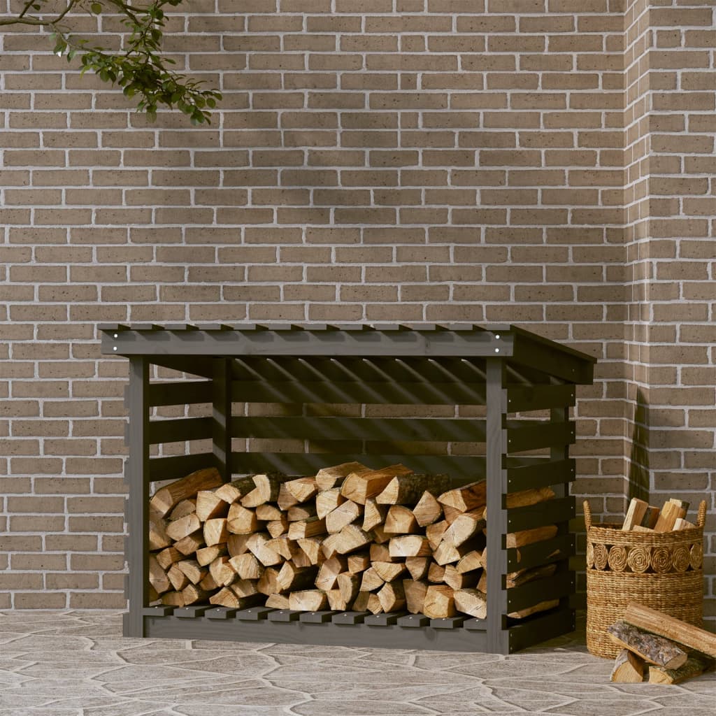 Firewood shelf gray 108x73x79 cm solid pine wood