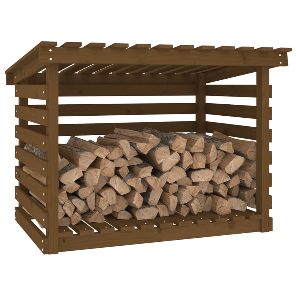 Firewood shelf honey brown 108x73x79 cm solid pine wood