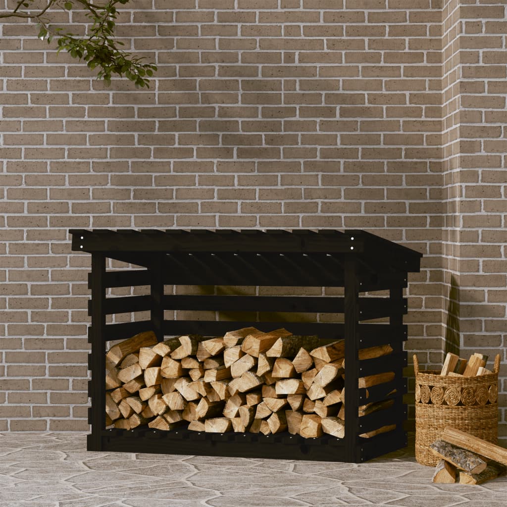 Firewood rack black 108x73x79 cm solid pine wood