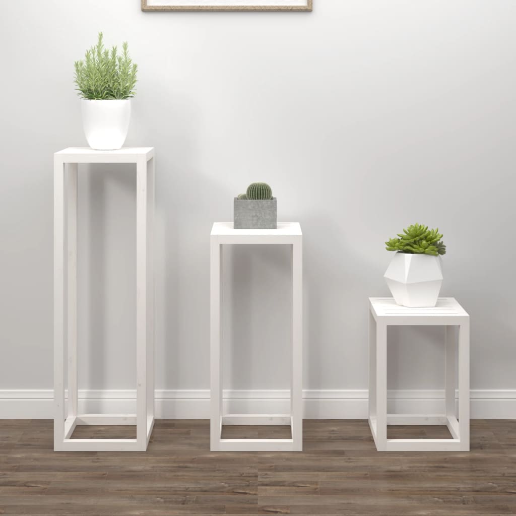 3 pcs. Plant stand set white solid pine wood