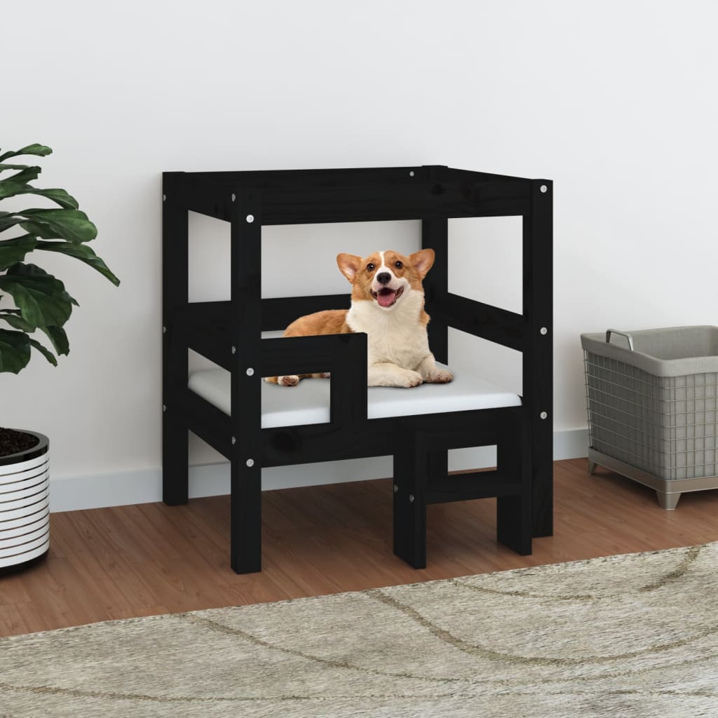 vidaXL Dog Bed Black 55.5x53.5x60 cm Solid Pine Wood