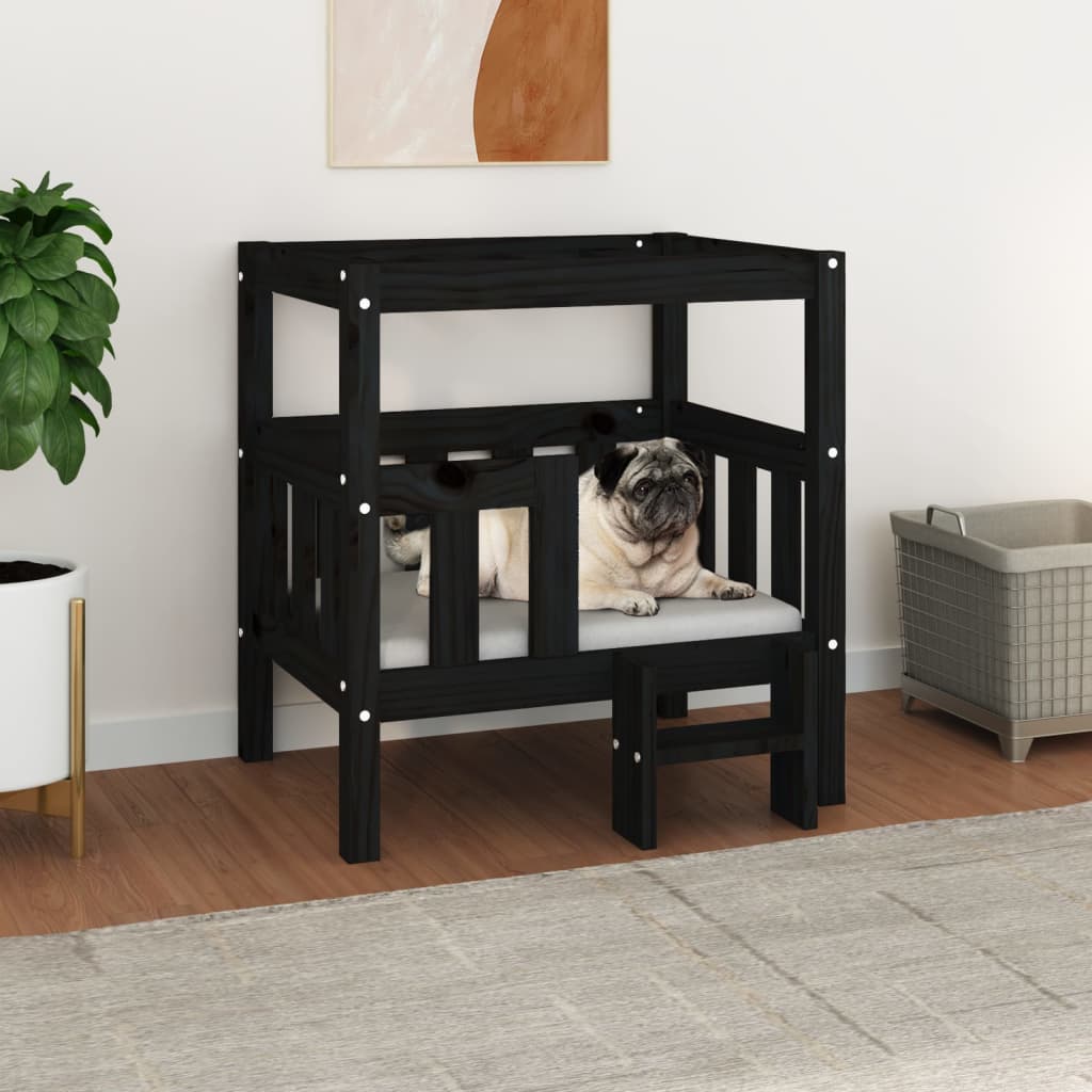 Dog bed black 65.5x43x70 cm solid pine wood