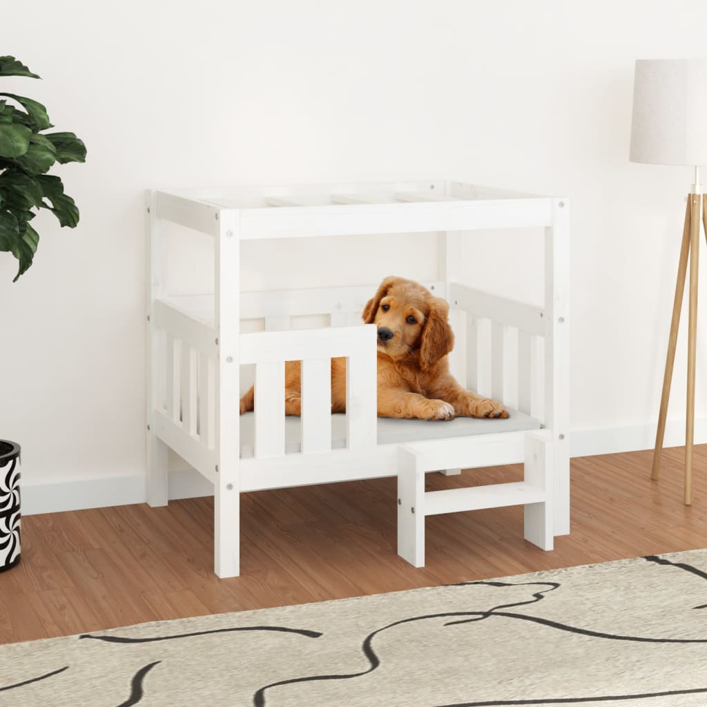 Dog bed white 75.5x63.5x70 cm solid pine wood