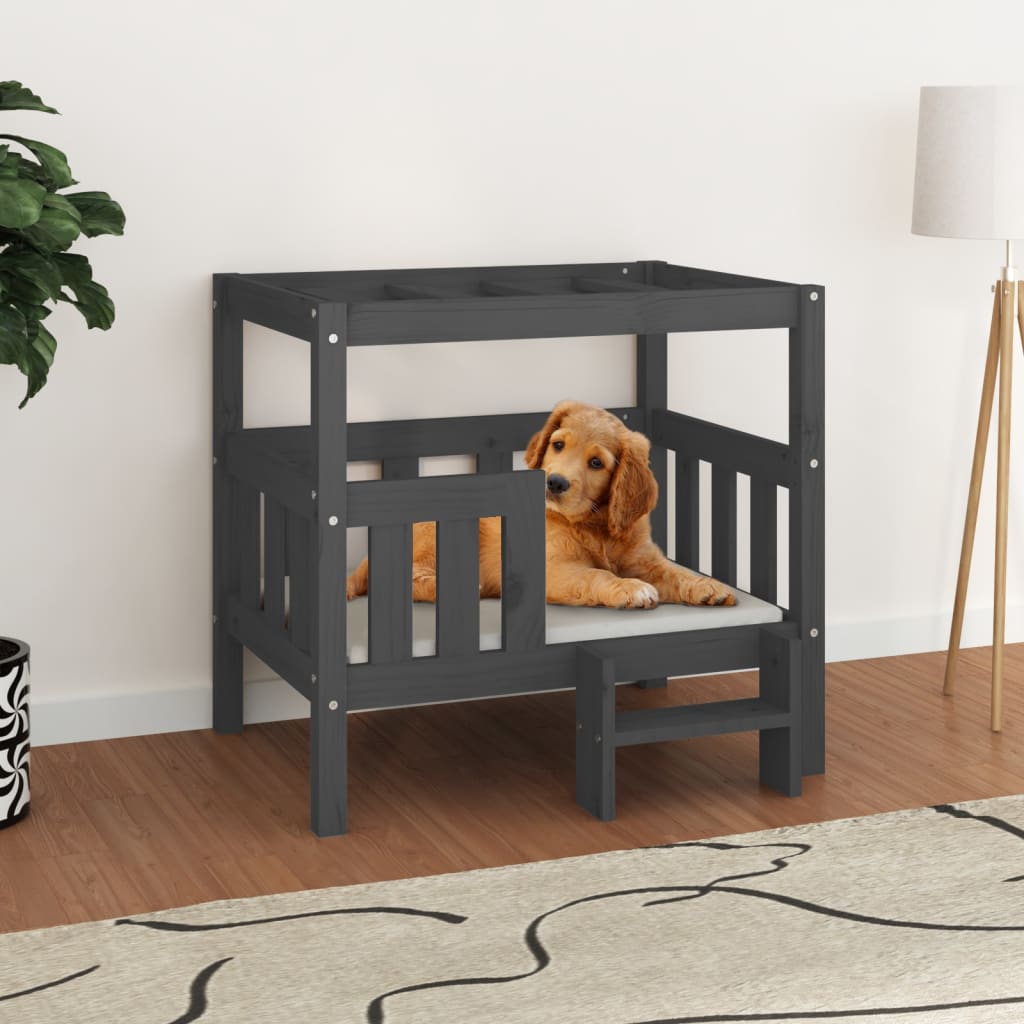 Dog bed gray 75.5x63.5x70 cm solid pine wood