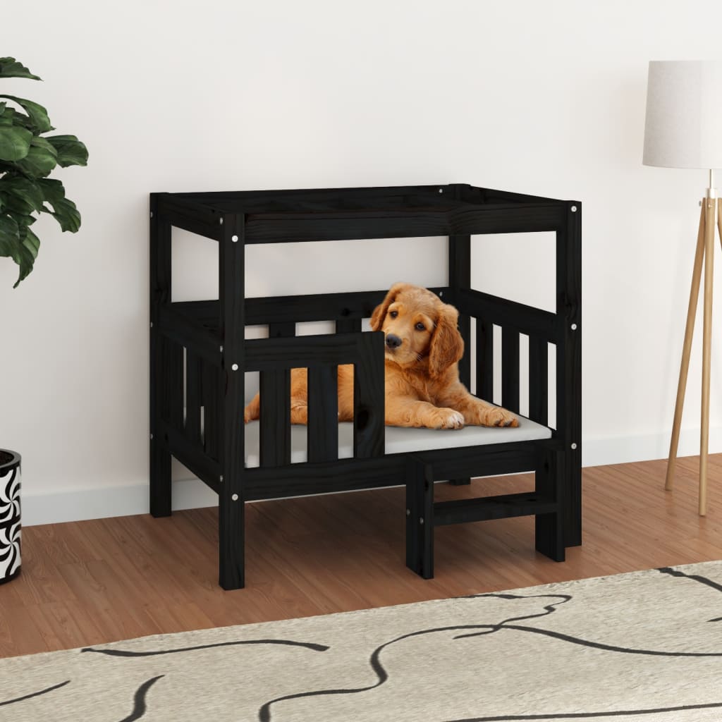 vidaXL Dog Bed Black 75.5x63.5x70 cm Solid Pine Wood