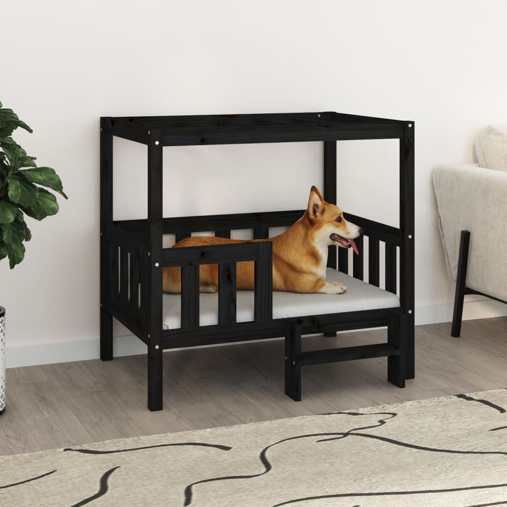 Dog bed black 95.5x73.5x90 cm solid pine wood