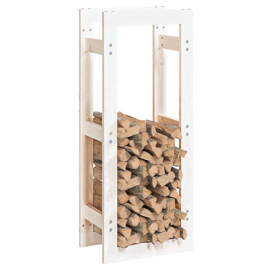 Firewood shelf white 41x25x100 cm solid pine wood