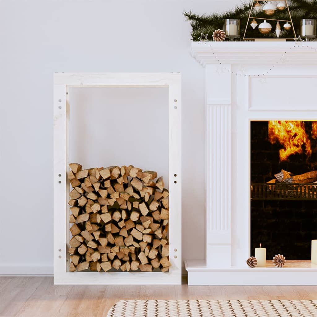Firewood shelf white 60x25x100 cm solid pine wood