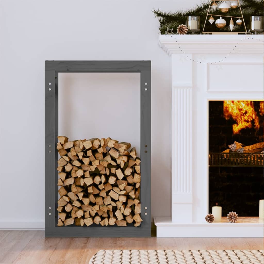 Firewood shelf gray 60x25x100 cm solid pine wood