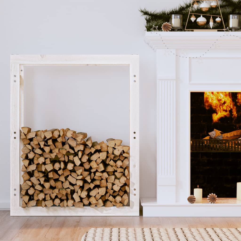 Firewood shelf white 80x25x100 cm solid pine wood