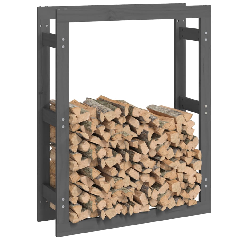 Firewood shelf gray 80x25x100 cm solid pine wood