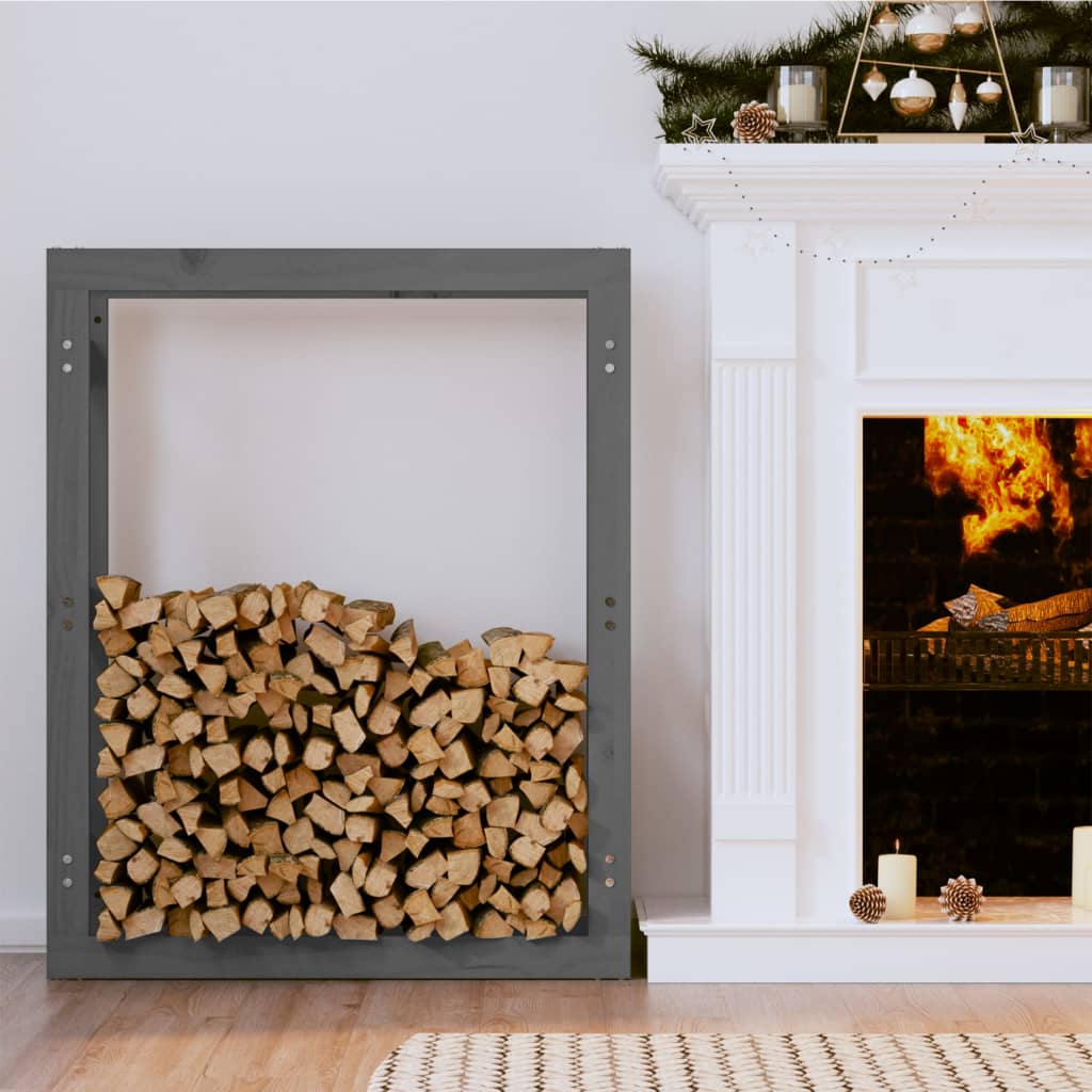 Firewood shelf gray 80x25x100 cm solid pine wood