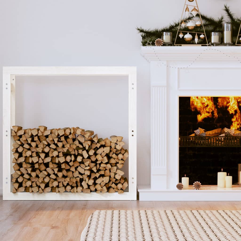 Firewood shelf white 100x25x100 cm solid pine wood