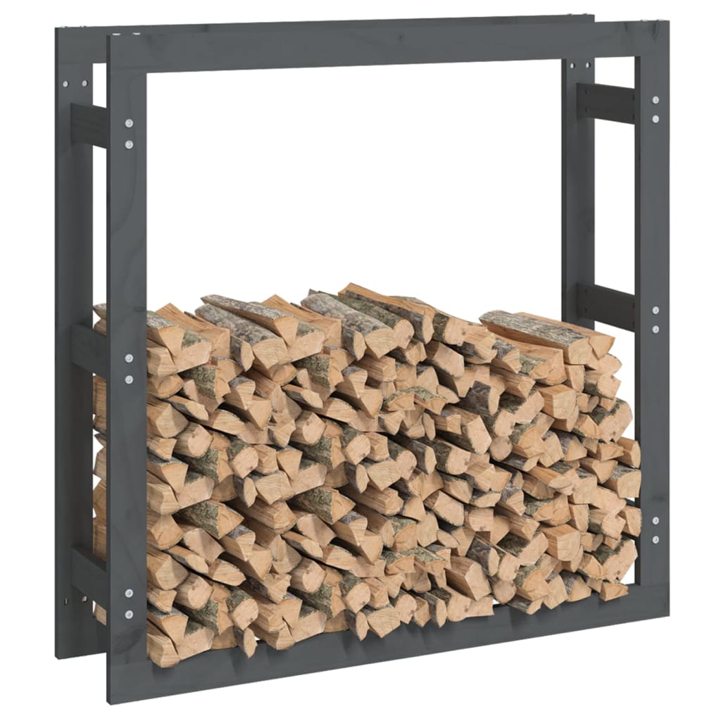 Firewood shelf gray 100x25x100 cm solid pine wood