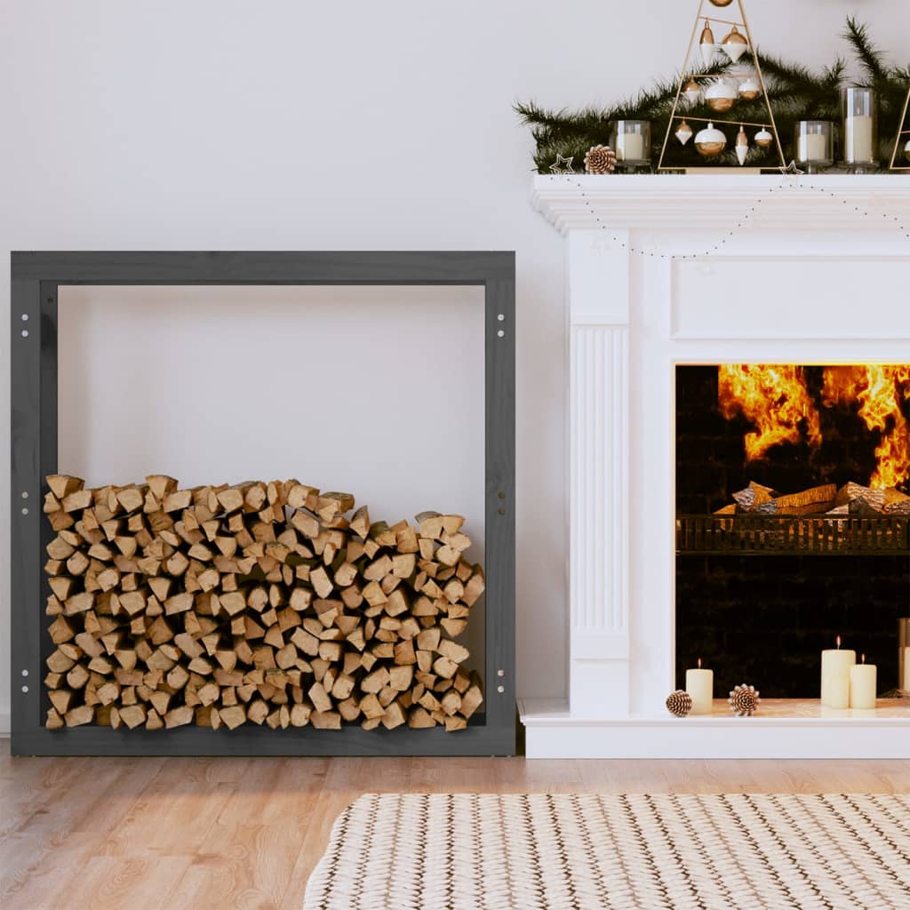 Firewood shelf gray 100x25x100 cm solid pine wood