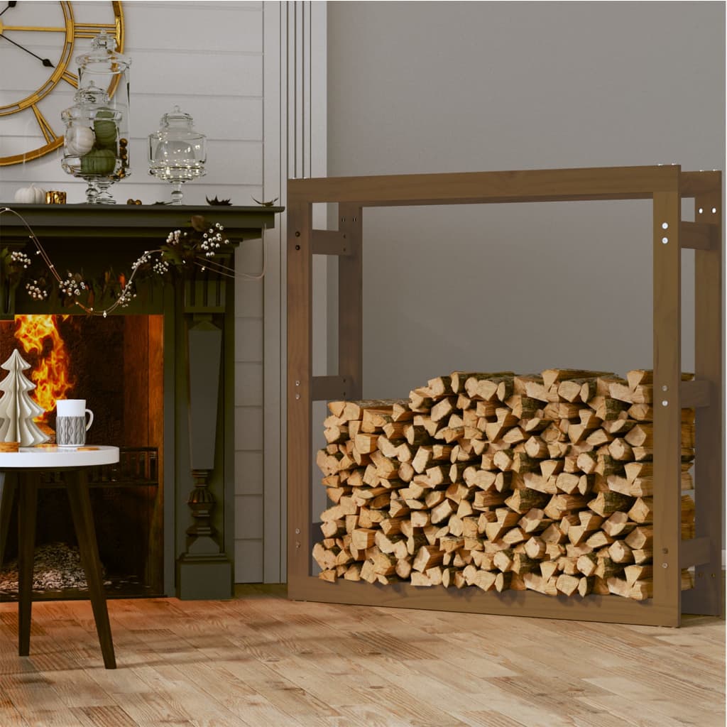 Firewood shelf honey brown 100x25x100 cm solid pine wood