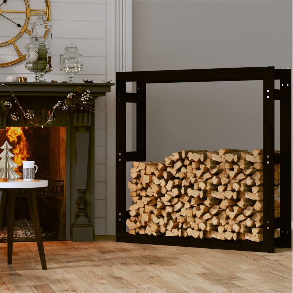 Firewood rack black 100x25x100 cm solid pine wood