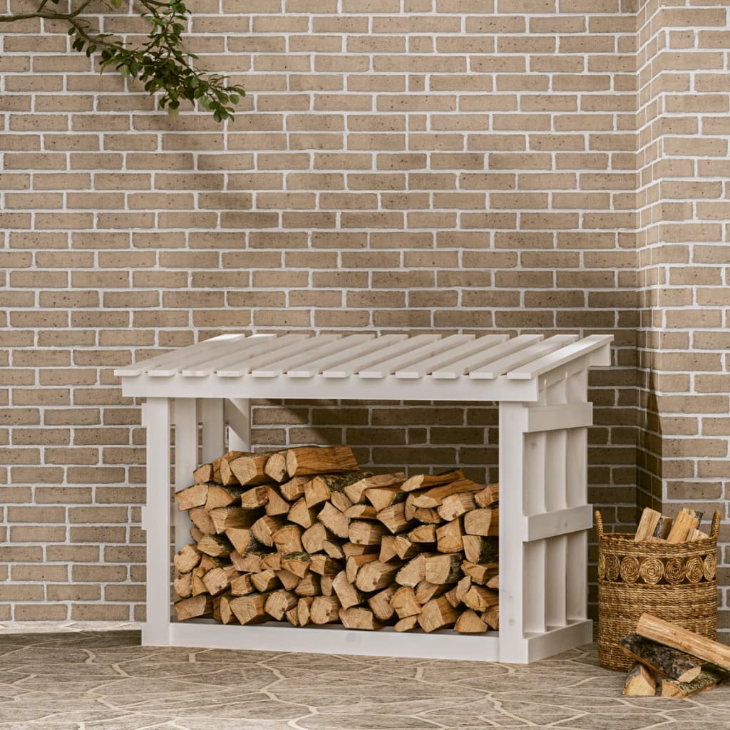 Firewood shelf white 108x64.5x77 cm solid pine wood