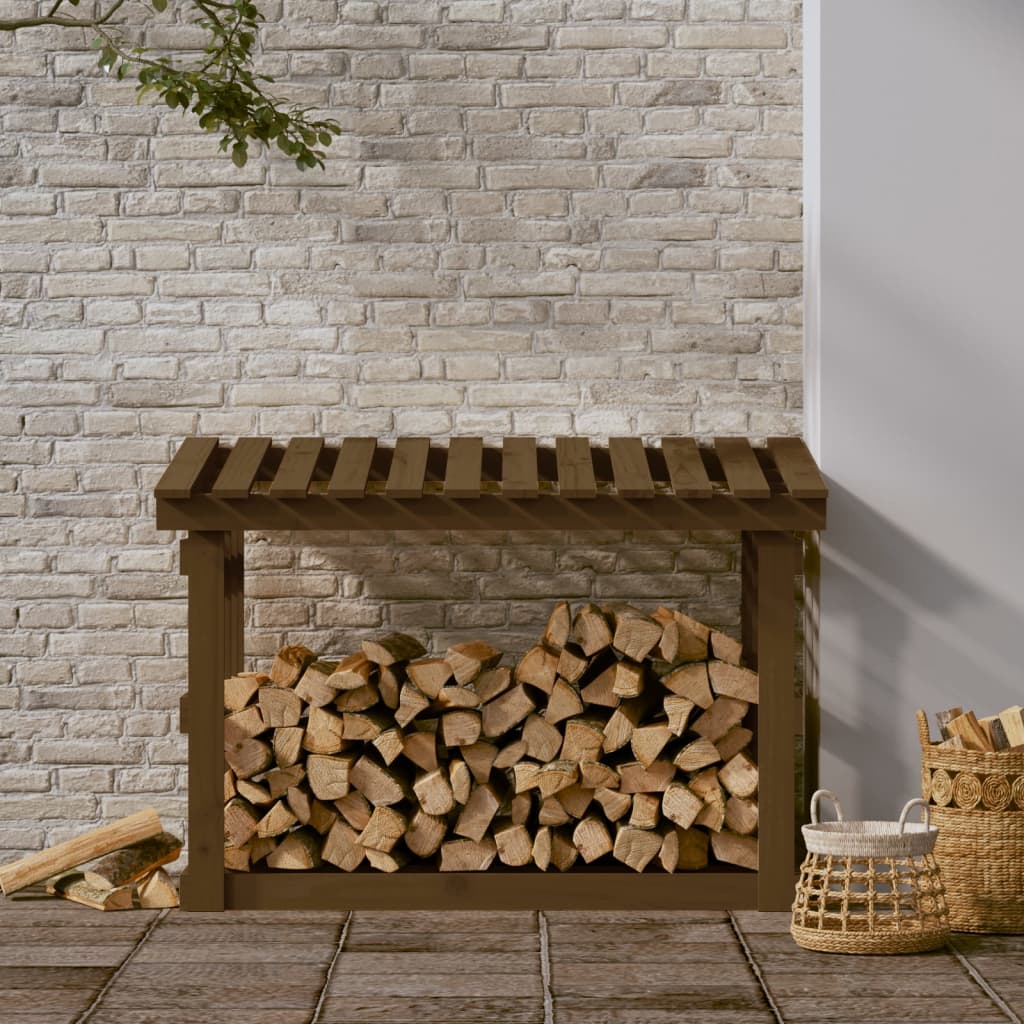 Firewood shelf honey brown 108x64.5x77 cm solid pine wood