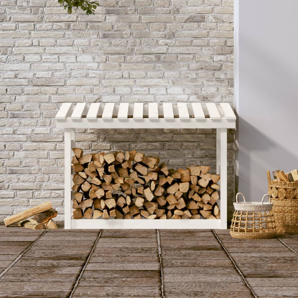 Firewood shelf white 108x64.5x78 cm solid pine wood