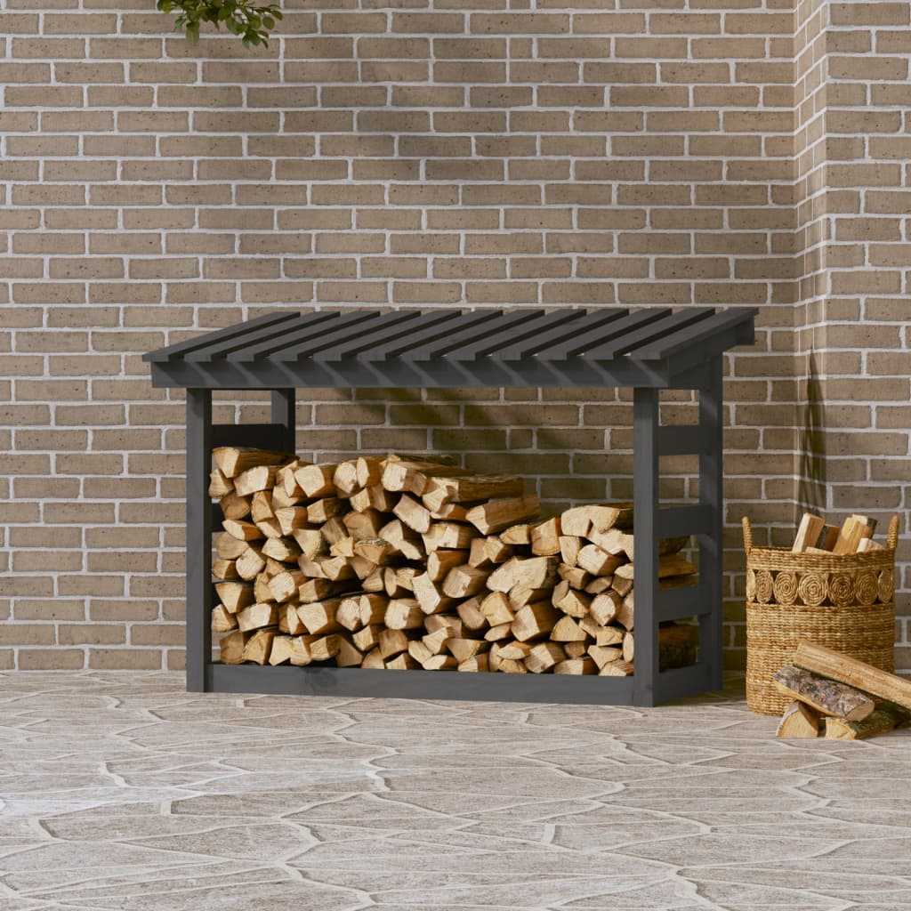 Firewood shelf gray 108x64.5x78 cm solid pine wood