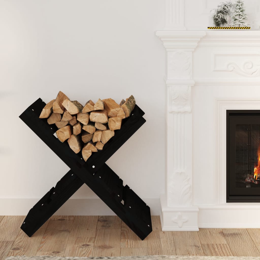 Firewood holder black 47x39.5x48 cm solid pine wood
