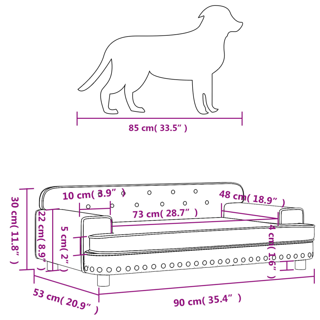 Hundebett Dunkelgrau 90x53x30 cm Samt