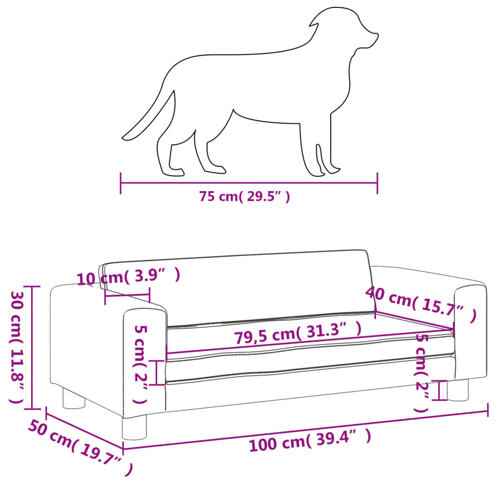 Hundebett mit Verlängerung Dunkelgrau 100x50x30 cm Samt