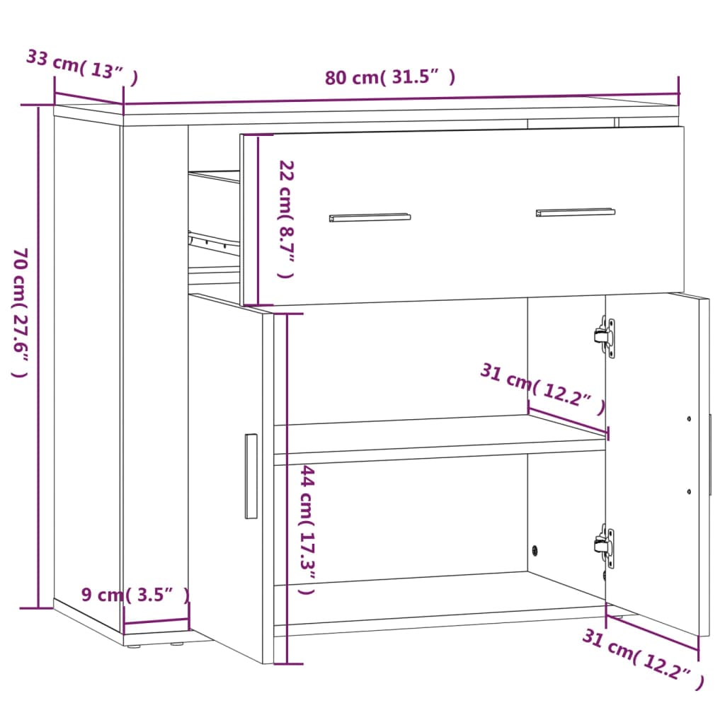 Sideboard Braun Eichen-Optik 80x33x70 cm Holzwerkstoff
