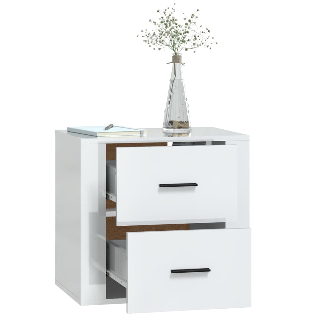 Wall bedside table high-gloss white 50x36x47 cm
