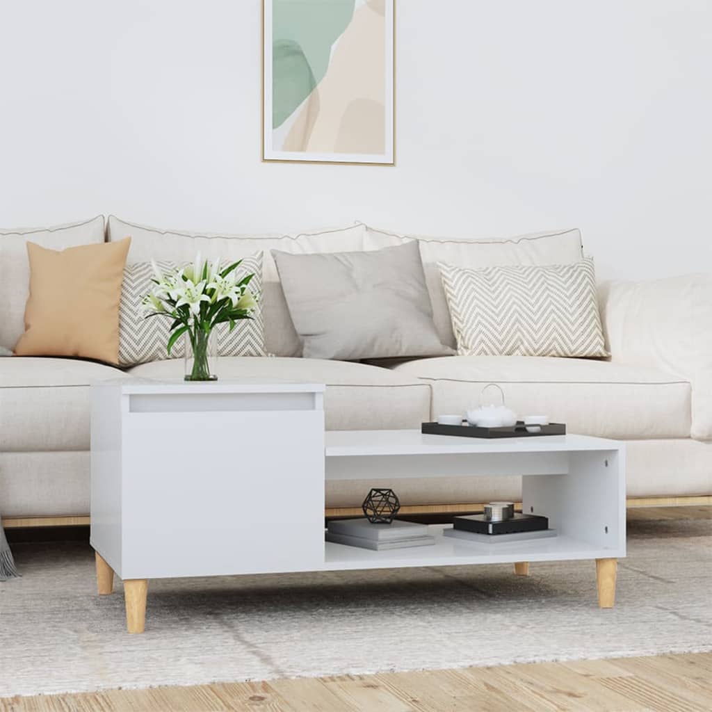 Coffee table high-gloss white 100x50x45 cm made of wood