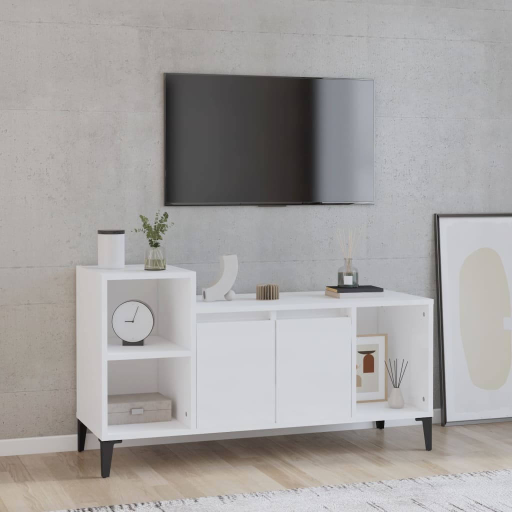 TV cabinet high-gloss white 100x35x55 cm made of wood