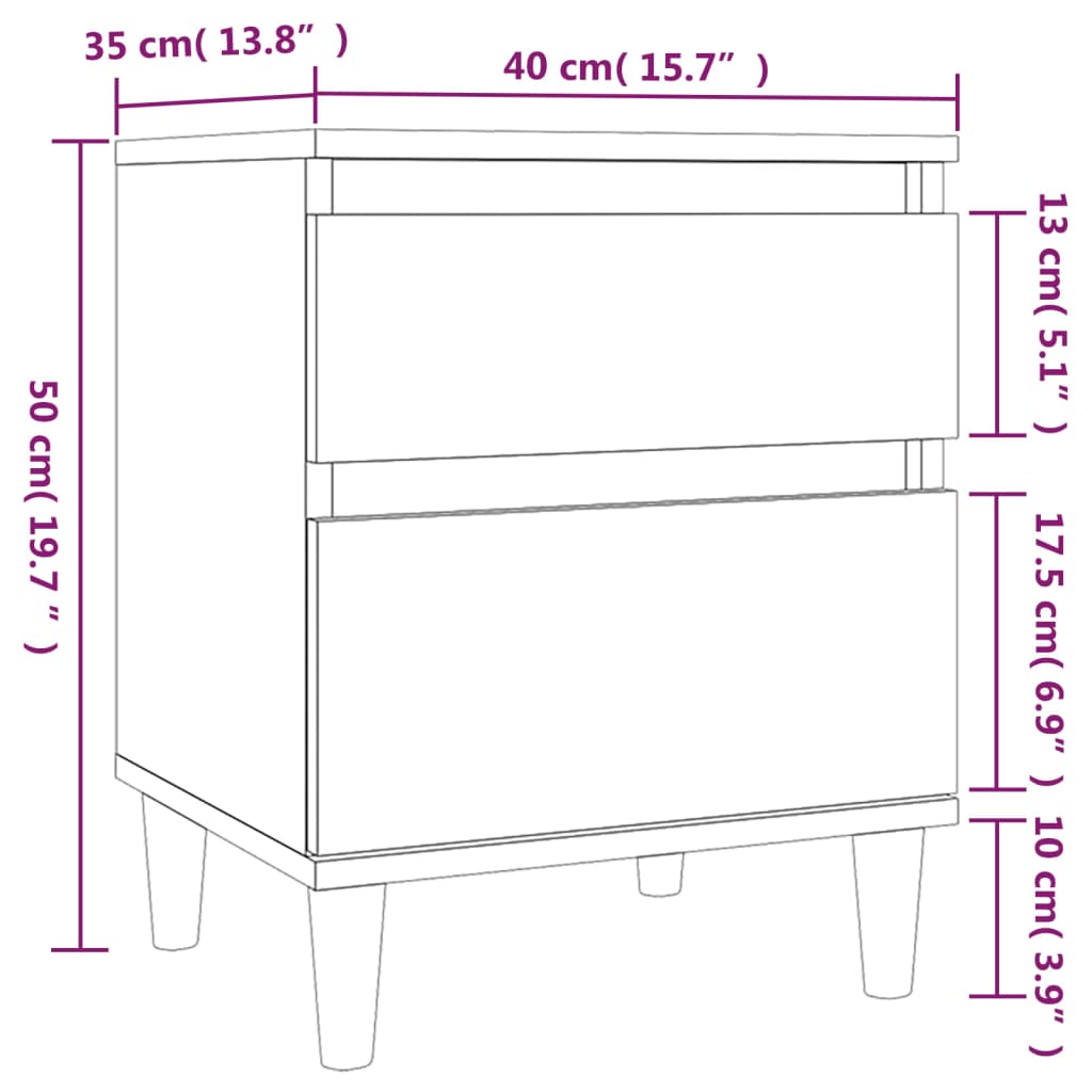 Bedside table high-gloss white 40x35x50 cm