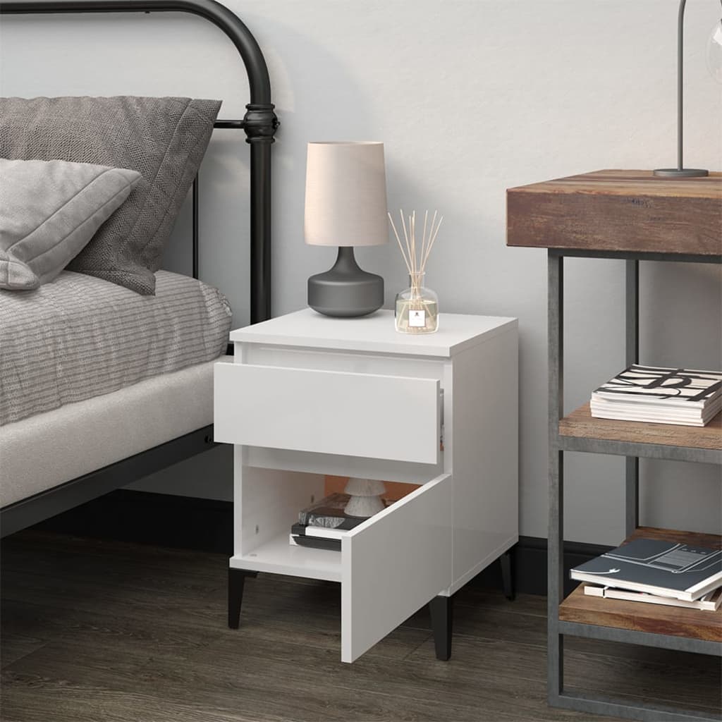 Bedside table high-gloss white 40x35x50 cm